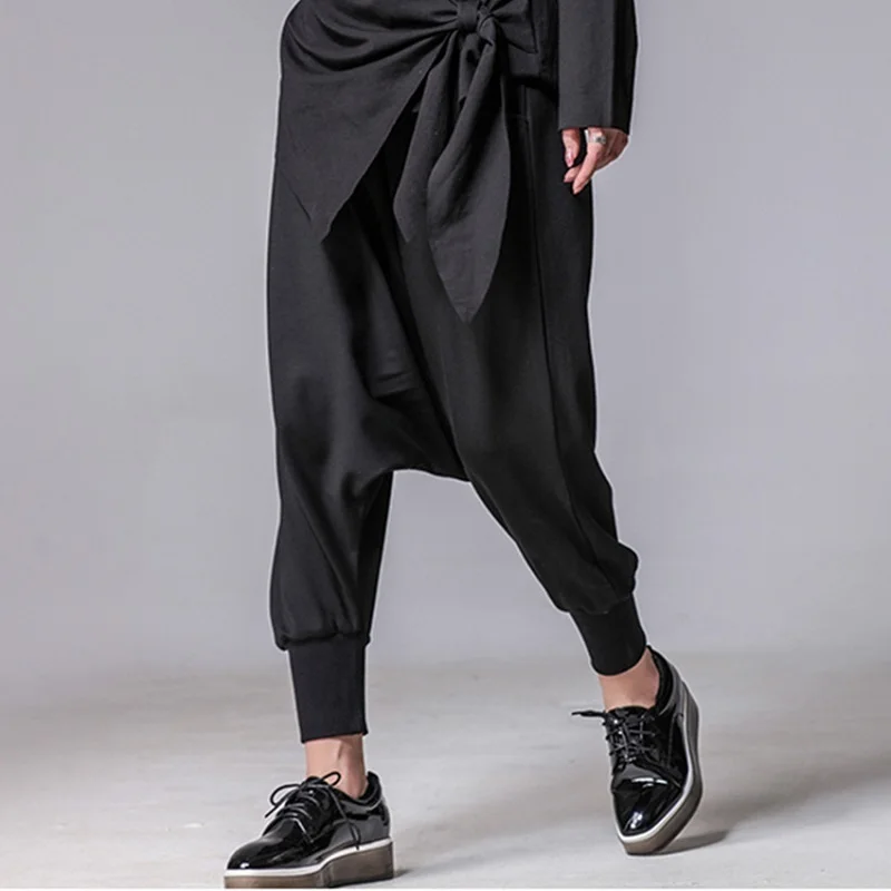 

ASYMSAY Fashion Letters Printing Spliced Black Harem Pants Women 2018 Spring European Personality Big Size Trousers AC8156