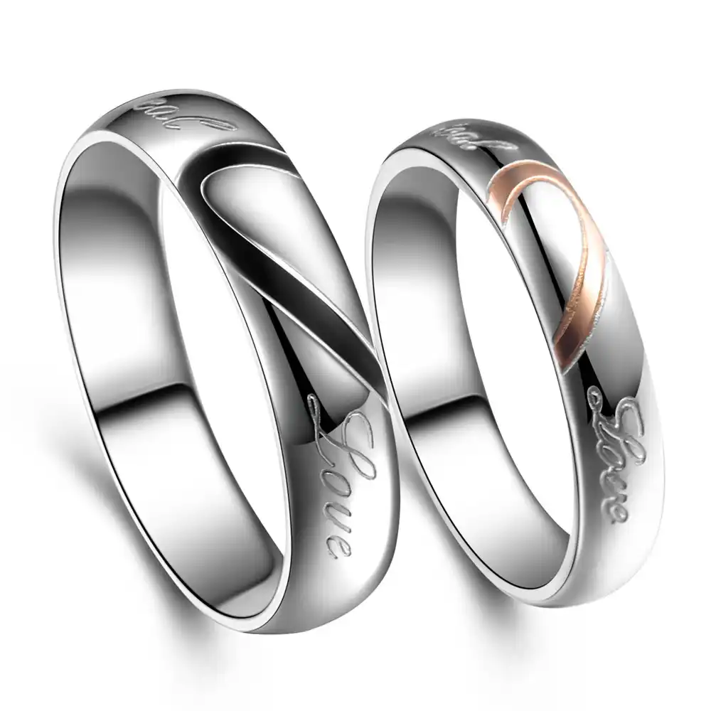 1 Pcs Romantic Stainless Steel Heart Puzzle Rings For Couple Women