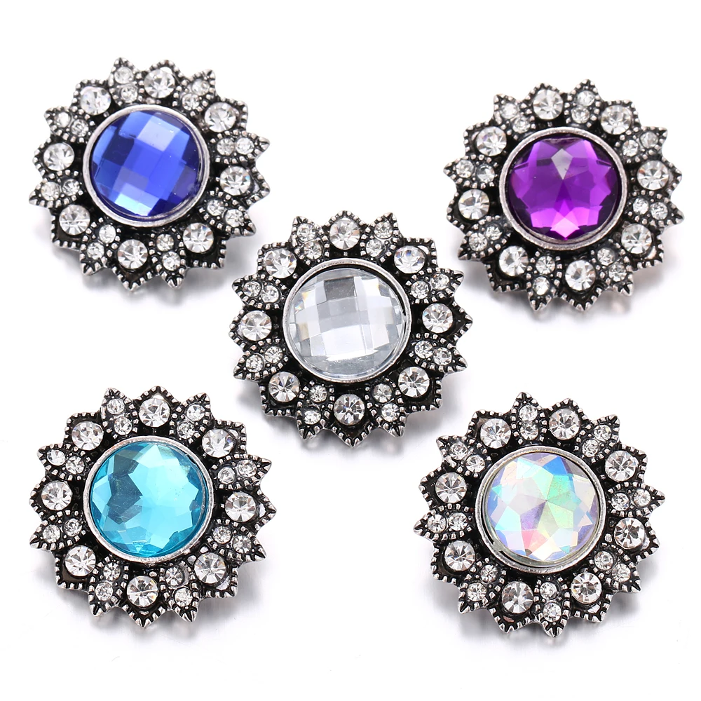 6pcs/lot New 18mm Snap Button Jewelry Rhinestone Crystal Flower Buttons Fit Silver Bracelet Bangles For Women | Украшения и