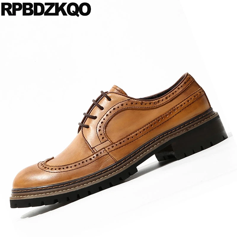Italienischen Italien Handgemachte Männer Britischen Marke Stil Formale Runway Schuhe Brogue Braun Flügelspitze Leder Oxfords Brown Vintage Europäischen Kleid pAaa7qF