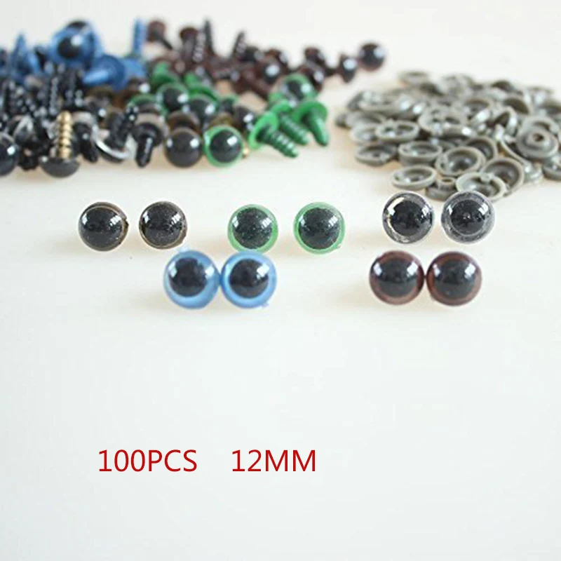 100 pcs(with washers) 12mm Safety Eyes Plastic doll toys Eyes For Teddy