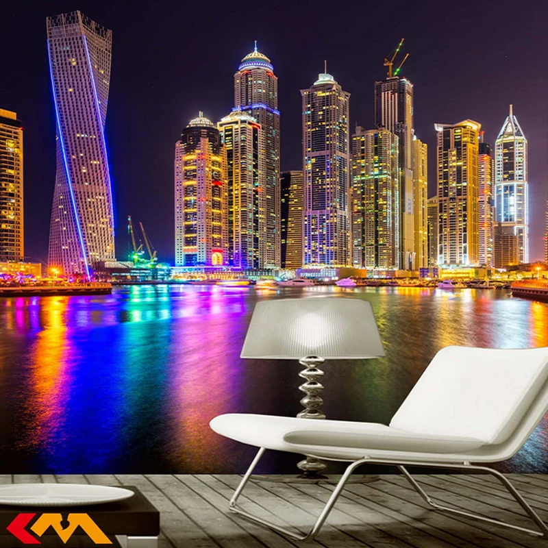 Пользовательские 3D фото обои Дубай ночной вид город здание настенные фотообои бумаги домашний Декор Гостиная фон настенная живопись