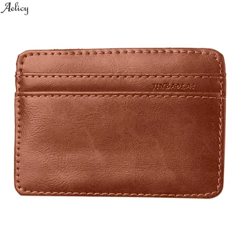 

Fashion Solid Color Card Bag Zipper High Quality Card ID Holders Retro Men Leather Magic Money Clip Slim Mens Coin Wallet 2019
