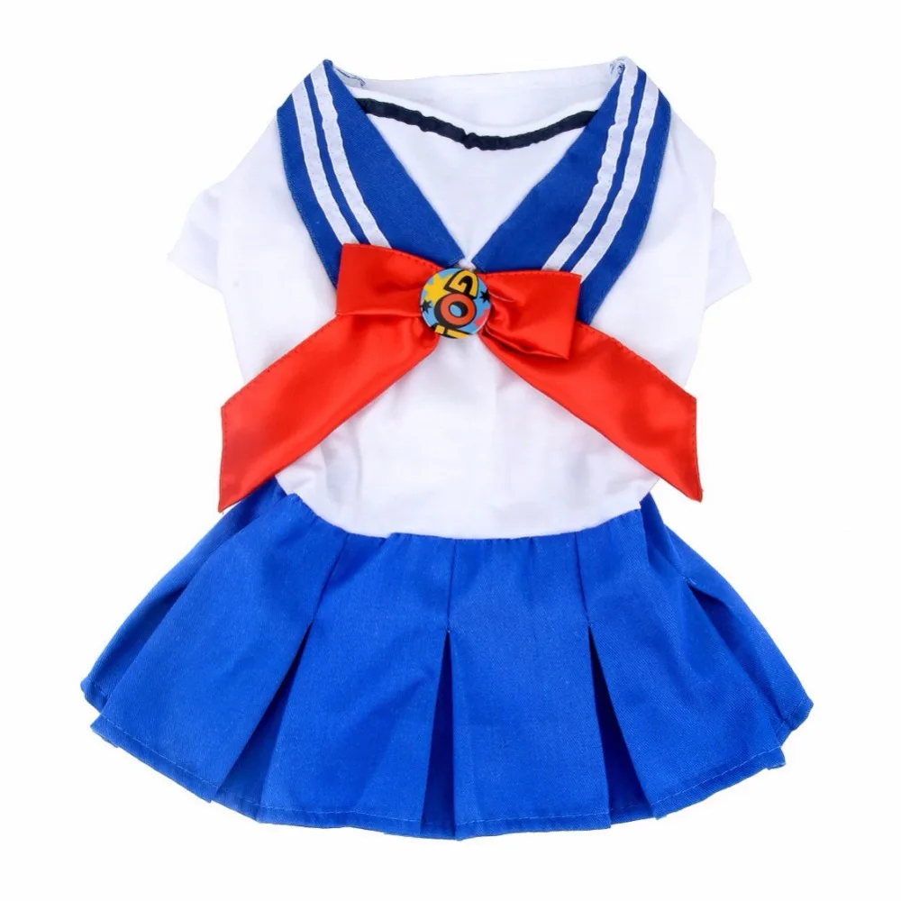 

Sailor Style Navy Suit Dog Dress Spring Summer Pet Cotton Clothes Dogs Cats Short Sleeves Red Bowknot Dress Dog Clothes