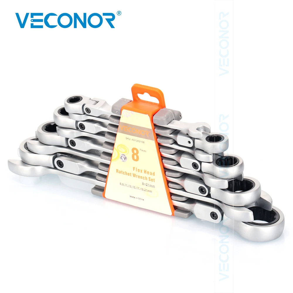 8-21mm Ratchet Wrench Set Flexible Head Multitool Dull Polish Ratcheting Spanners Set of Tools With Plastic Rack Pack