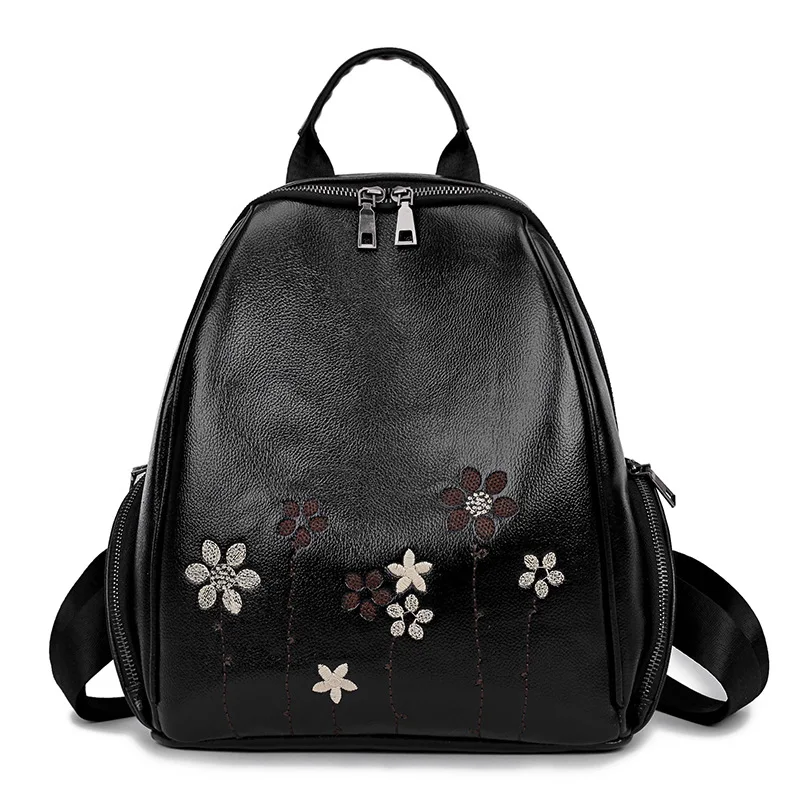 New Backpack Women Shoulder Flower Embroidery Zip Famous Brand Luxury
