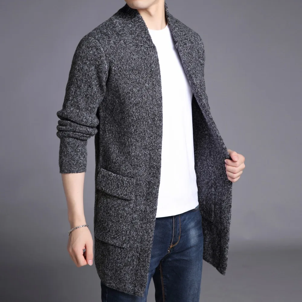 MKASS Brand Hot Sell Middle Long Length Mens Solid Sweater