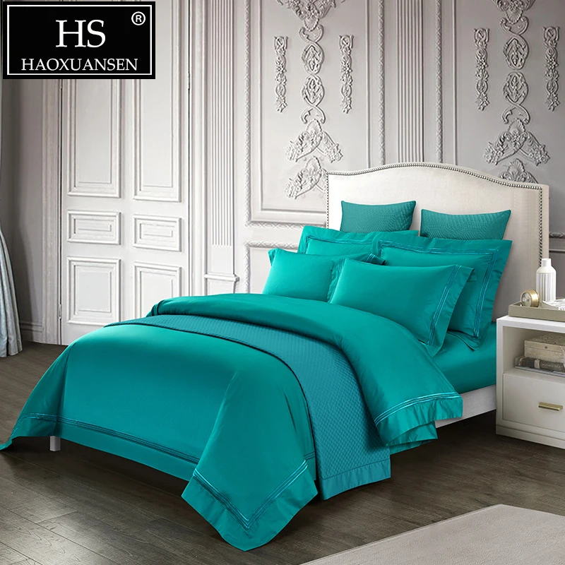 

Luxury 500 Thread Count Green Modern Brief Style Bedding Set 100% Cotton 4 Pieces Bed Linen Set Queen King Size Bed Sheets
