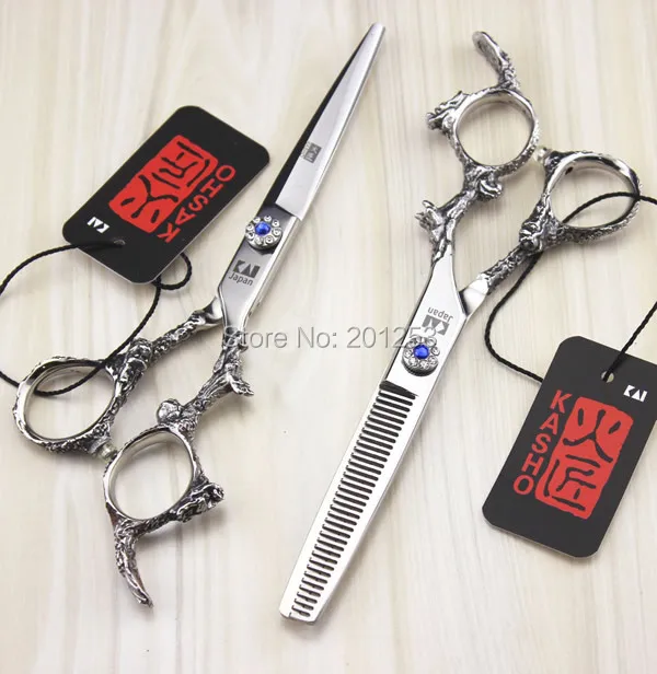 6 0Inch Professional Barbers Cutting Scissors and Thinning Scissors Kits Hair Scissors with Straight Dragon Pattern