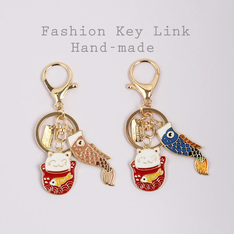 Брелок для ключей Tranditioal аниме Maneki Neko Lucky Cat Fat Fortune металлическое кольцо