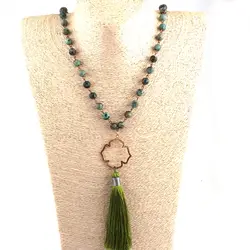 Бесплатная доставка Модные богемный племенной ювелирные изделия ремесленников зеленый Африка камень цепи цветок жизни кисточкой женщины