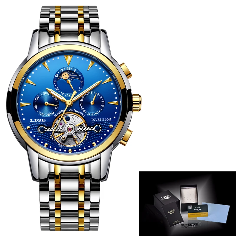 

Relogio Masculino LIGE2018 New Mens Watches Top Luxury Brand Sports Waterproof Mechanical Watch Mens Business Full Steel Clock