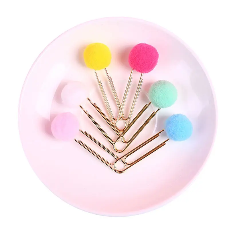 Coloffice 6PCs/Set Cute Candy Color Creative Metal Bookmark Colored Hairball Paper Needle Clip Kawaii Students Stationery | Канцтовары