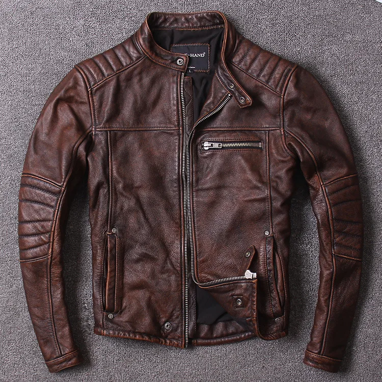 2018 New Men Vintage Brown Motorcycle Leather Jacket Fashion Biker ...