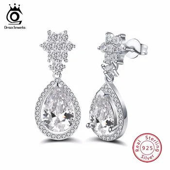 

ORSA JEWELS 925 Sterling Silver Earrings Fashion Jewelry Zircon Dangle Earrings For Women Classic Engagement Jewelry SE40