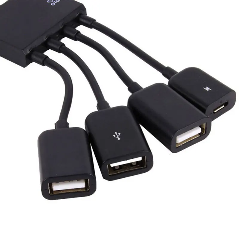 Многофункциональный USB 2,0 4 в 1 микро USB хост OTG зарядный концентратор Шнур адаптер сплиттер для смартфонов Android планшет черный кабель