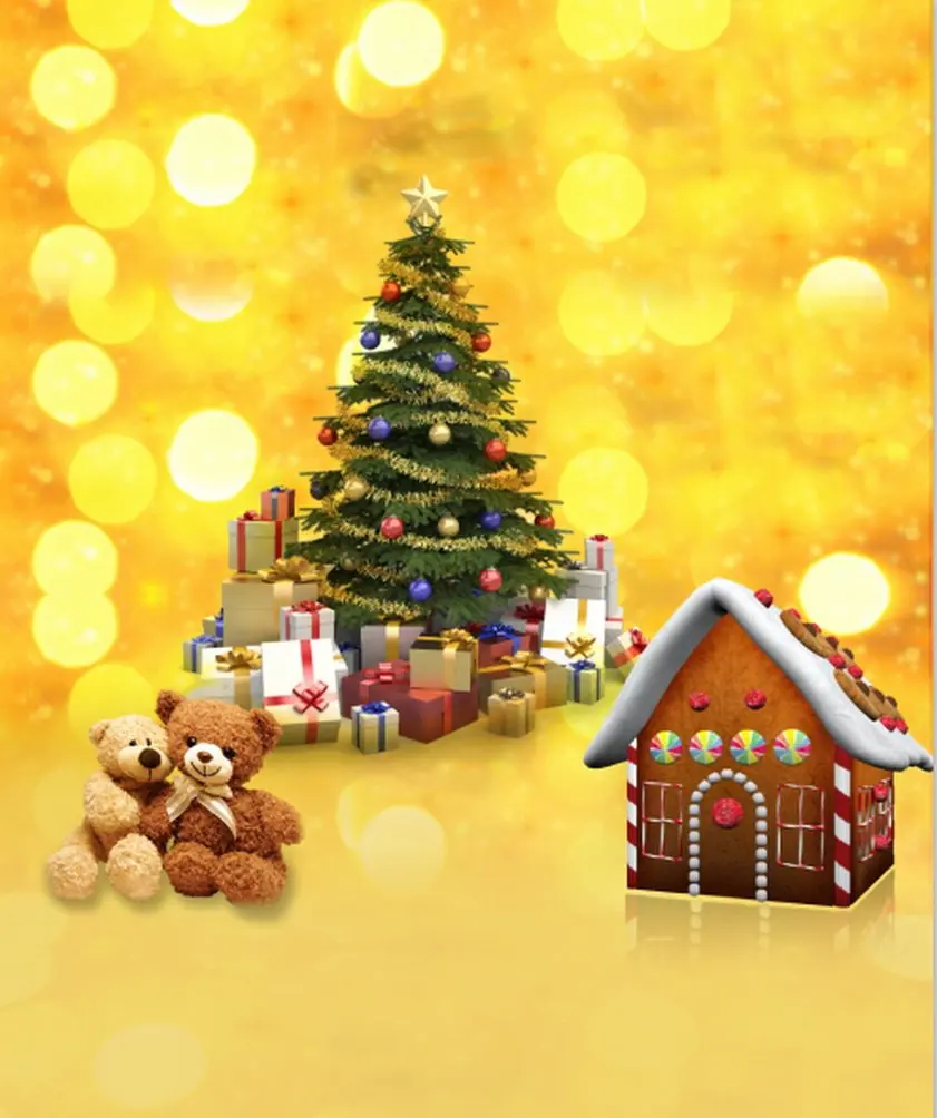 

5x7ft Christmas Tree House Cute Bear Gift Photography Backdrops Photo Props Studio Background