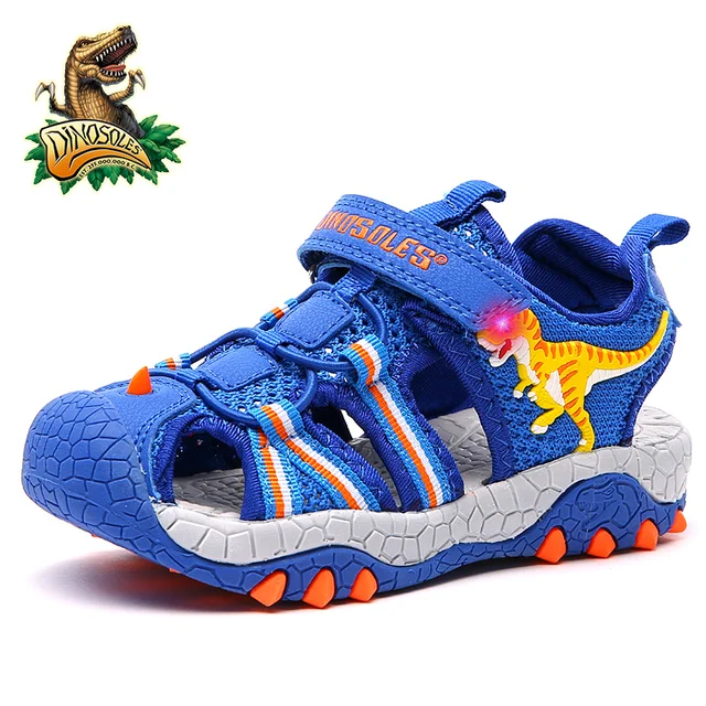 DINOSOLES Baby Boy Sandals Light Up Mesh Kids Shoes 3D Dinosaur Summer