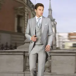 Итальянский серый фрак Нарядные Костюмы для свадьбы для Для мужчин ретро смокинг жениха Slim Fit Комплект из 3 предметов двубортный пиджак +