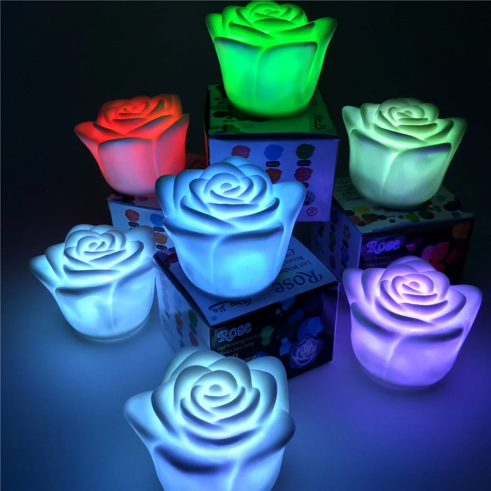 Романтический СВЕТОДИОДНЫЕ Красочные Роза Свечи Night Lights Colorido Luces De Vela La Noche LED Romanticas vanlentine День Украшения Огни