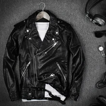 Мужские байкерские мотоциклетные кожаные куртки черного дубления в винтажном стиле из козьей кожи, приталенное пальто для мужчин, мотоциклетная куртка, зимние пальто