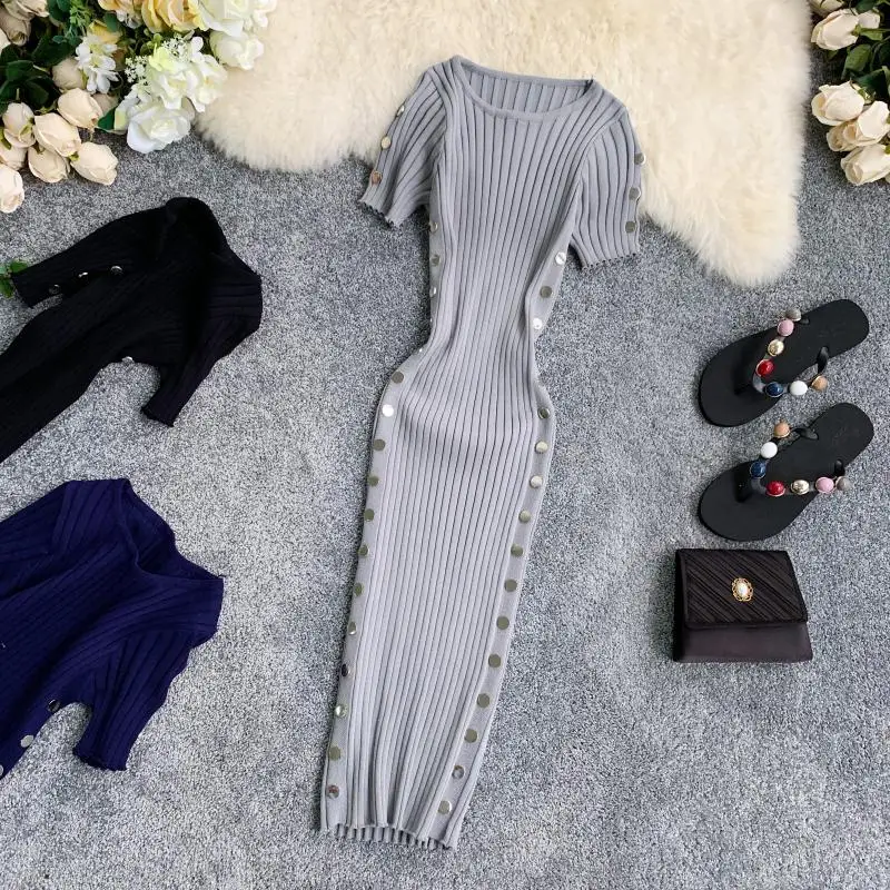 Женское трикотажное платье ALPHALMODA Двухрядное на пуговицах с круглым вырезом и