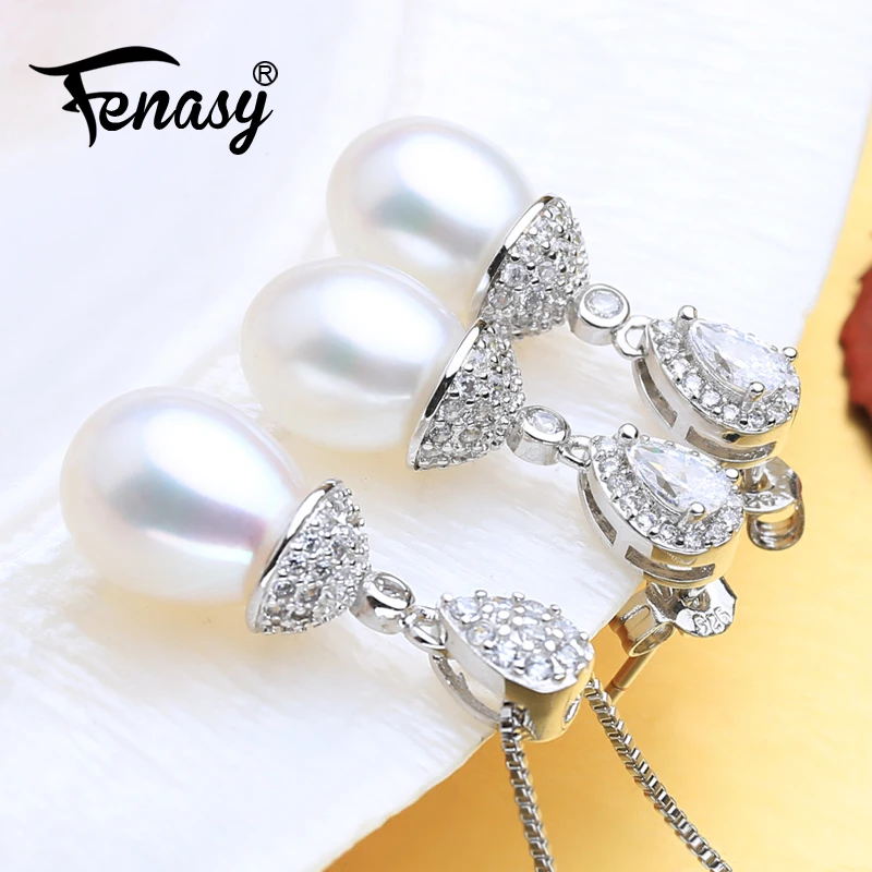 

FENASY Natural Freshwater Pearl Jewelry Sets 925 Sterling Silver Necklace For Women Wedding Jewelry sets With Drop Earrings