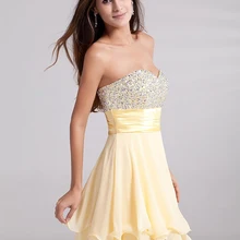 Желтое платье для выпускного вечера ТРАПЕЦИЕВИДНОЕ милое короткое мини-платье из органзы с бисером и кристаллами элегантные коктейльные платья