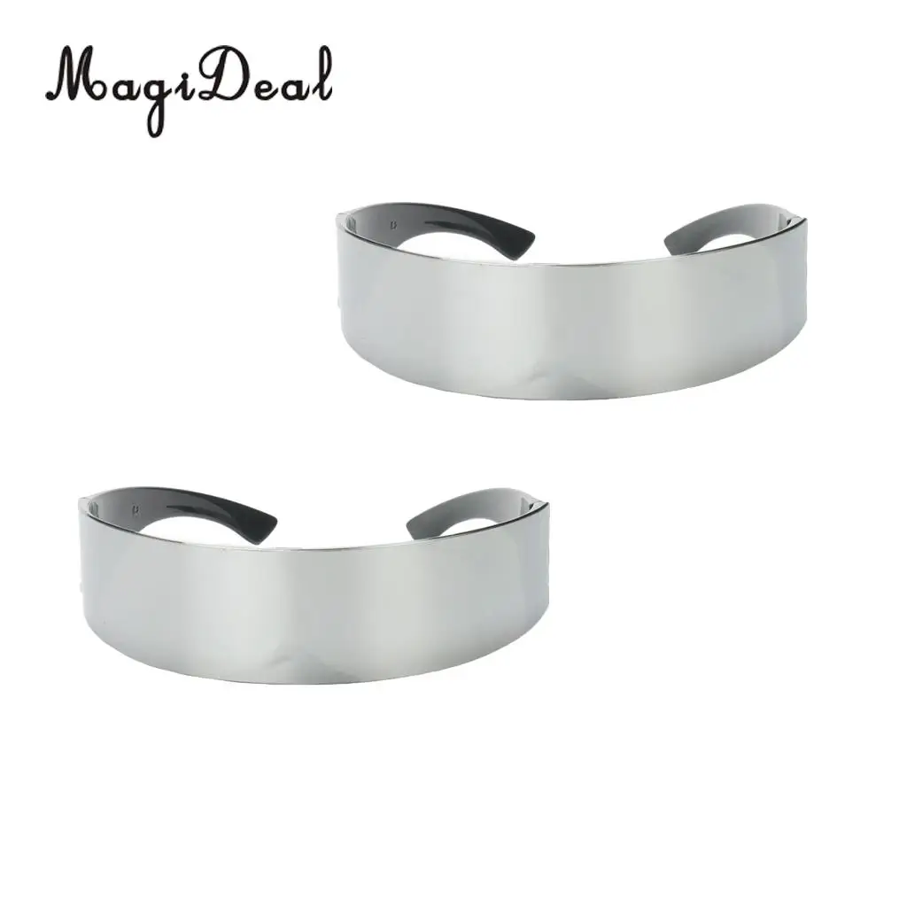 Pack of 2pcs Fun Metallic Silver Futuristic Soldier Space Alien Robot Costume Sunglasses Cosplay Accessories Photobooth