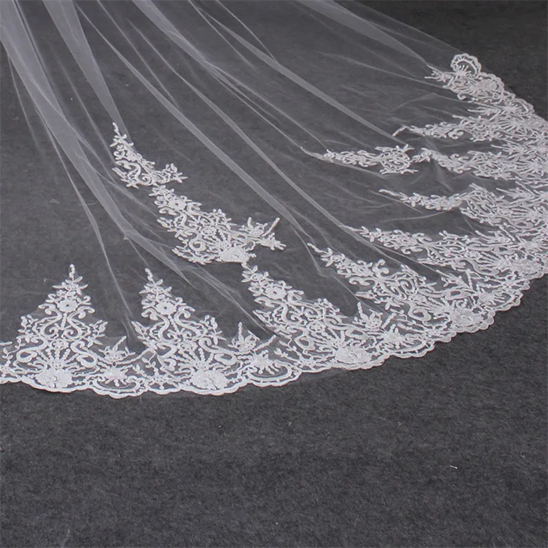 4-Meter-White-Ivory-One-Layer-Beautiful-Cathedral-Length-Lace-Edge-Wedding-Veil-With-Comb-Long