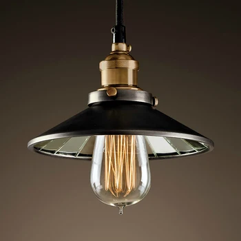 

Nordic iron pendant lamps retro living room lamp single head of industrial wind mirror bronze pendant lights GY68