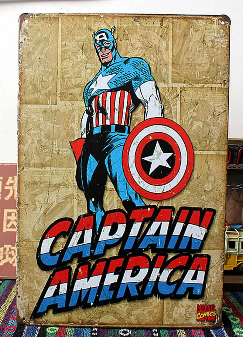 Captain America Kartun Plak Vintage Tin Sign Logam Plat Besi