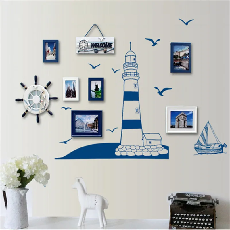 1Pcs 22.5X50CM Blue Ocean Theme Wall Sticker Decoration for Home Room Decor diy Wall Decals