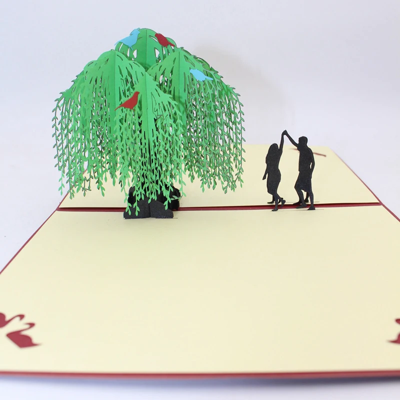  3D Laser Cut Handmade Spring Willow Dancing Lovers Paper Invitation Greeting Cards Wedding Valentin - 33011405819
