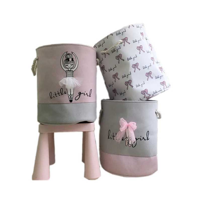 

Foldable Laundry Storage Basket Cotton and Pink Ballet Girl for Kid's Toys and Home Dirty Clothes Washing Storage Bag