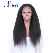 10A Virgin Kinky Straight Lace Wig Brazilian Human Hair Yaki Straight Middle Part Glueless Lace Front Wigs for Black Woman