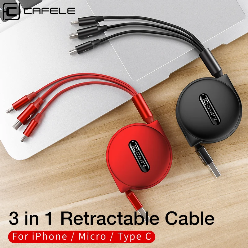 CAFELE Micro USB Cable Phone Charging Cable Type-C Cable 3 in 1 for iphone Samsung Huawei Xiaomi Phones Retractable Data Sync