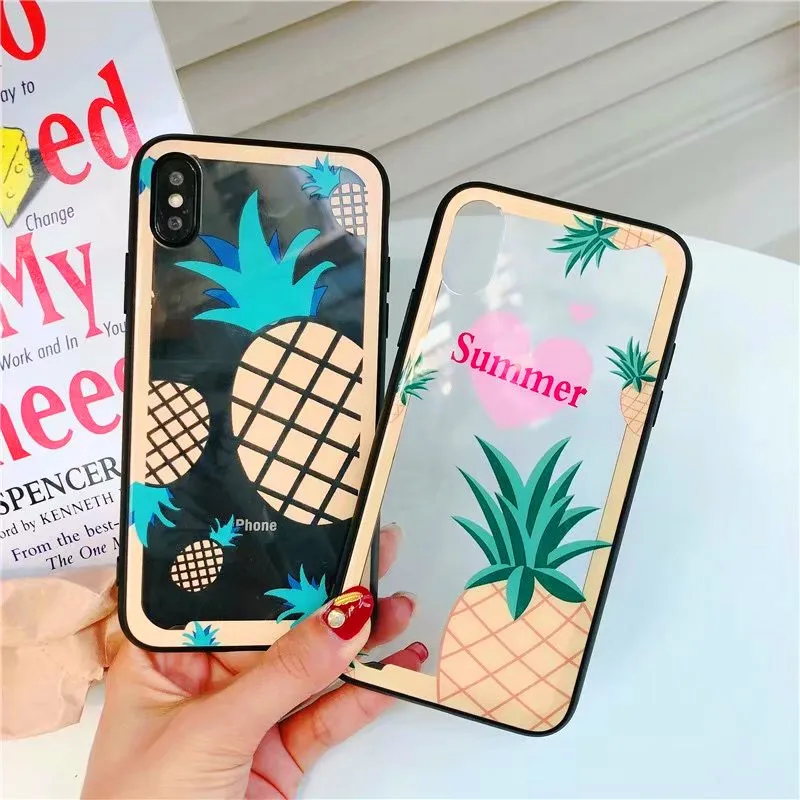 Kopen Luxe hart Brief Print Telefoon Case Voor iPhone 7 7 Plus Ananas Cover Gehard Glas Gevallen Voor iPhone X 8 6 6 s Plus
