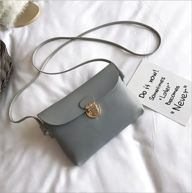  Simple Pure Color Women Mini Lock Flap Messenger Bag PU Leather Girls Casual Shoulder Bags Female S - 32891983519