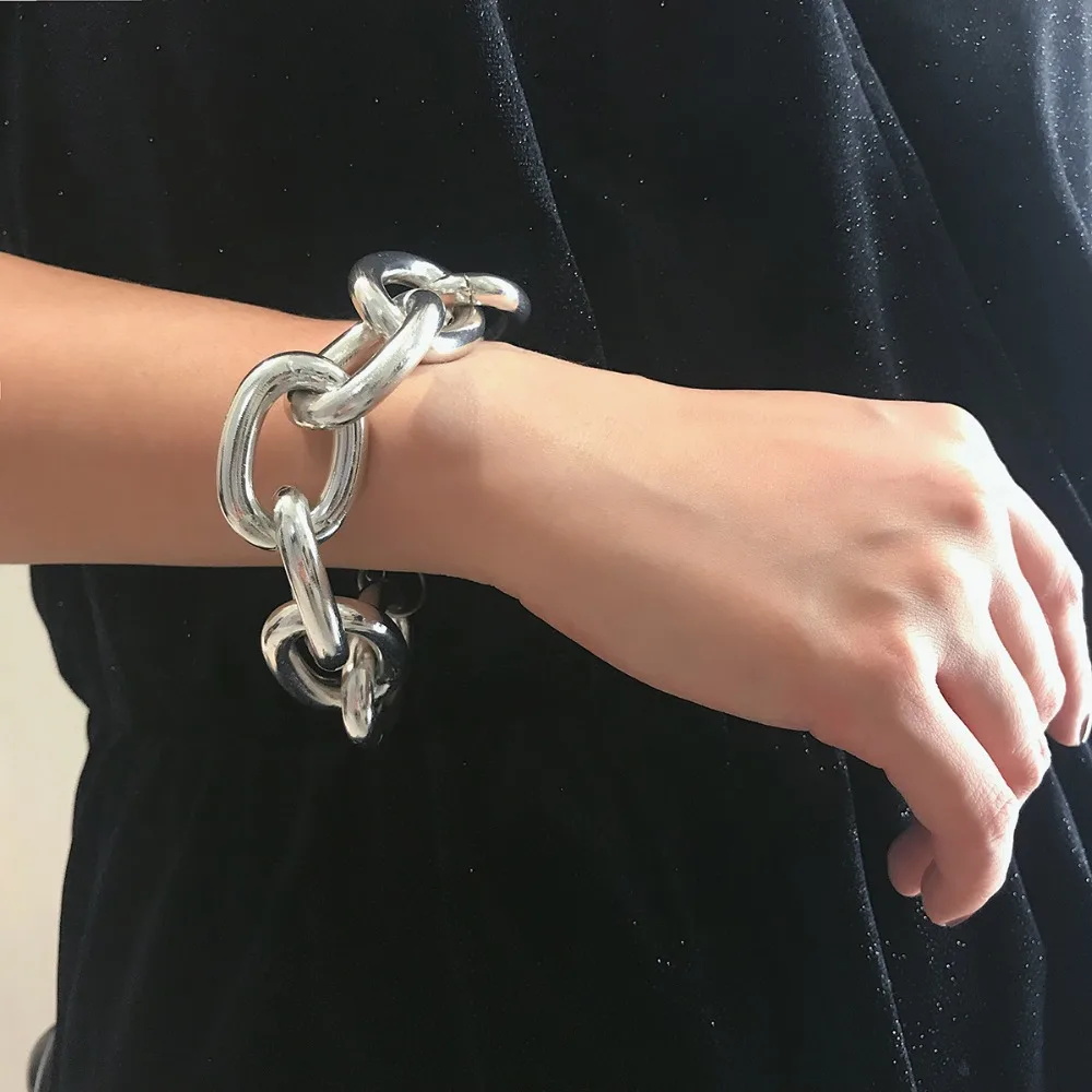 

Fashion chain Bracelets For Women punk rock silver chunky bracelets statement 2019 trendy goth Vintage jewelry gift