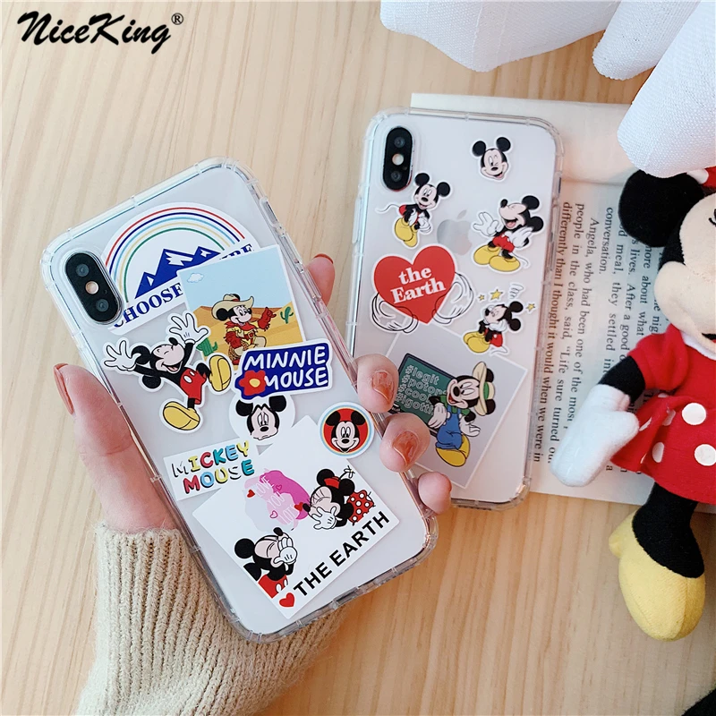 

Niceking Cute Cartoon Mickey label Phone Case For iPhone 6 6s 7 8 Plus X XR XS Max 6 S Case Airbag Soft TPU Back Cover Case Capa