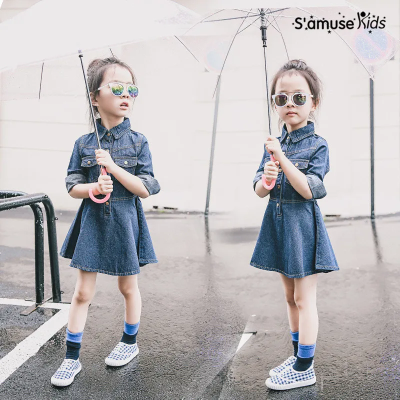 

Autumn Girls Dress Fashion Long Sleeve Solid Children Denim Dress Outerwear 2017 New Baby Costume Kids Clothes Vestido Infantil