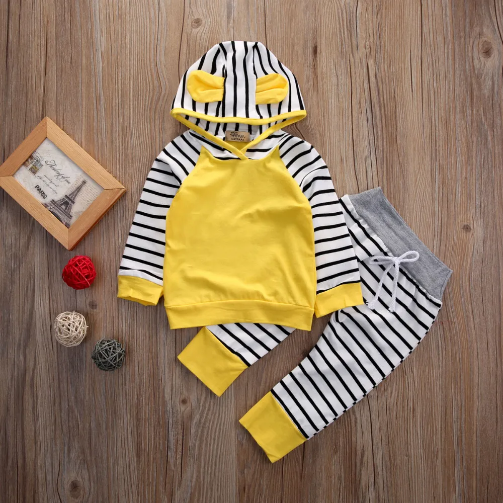 Одежда для детей ясельного возраста одежда с 3D-рисунком для новорожденных девочек и мальчиков толстовки с капюшоном свитшот и штаны в полоску комплекты одежды комплект одежды из 2 предметов 0–3 года