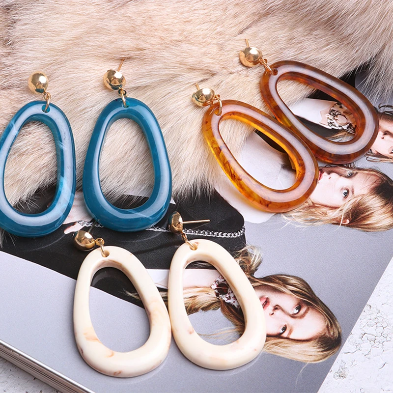 

New Fashion Leopard Print Acrylic Acetic Acid Drop Earrings for Women Simple Geometric Pure Color Oval Long Earring Jewelry