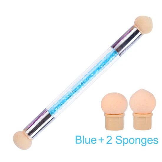 STZ набор кистей для ногтей с эффектом омбре, градиентные губки, кисти для нейл-арта, ручка, акриловый гель, блеск, набор пудры, точечные инструменты, маникюр#945-1 - Цвет: Blue and 2 Sponge