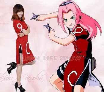 

Naruto Cosplay Haruno Sakura Costumes Trench Fashion Outfit Women Red Cloak