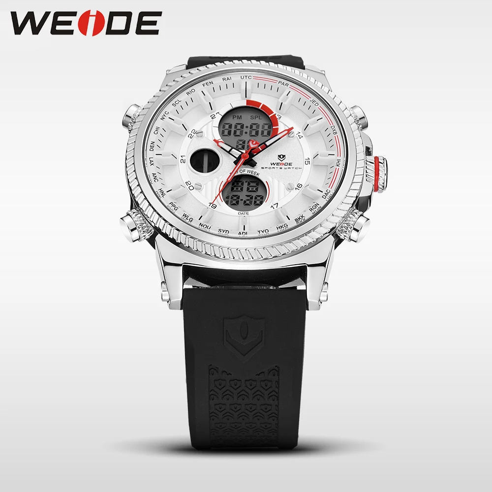 WEIDE Casual Genuine luxury watch man sport digital Automatic watches silicon quartz Analog Waterproof military Alarm Clock Men