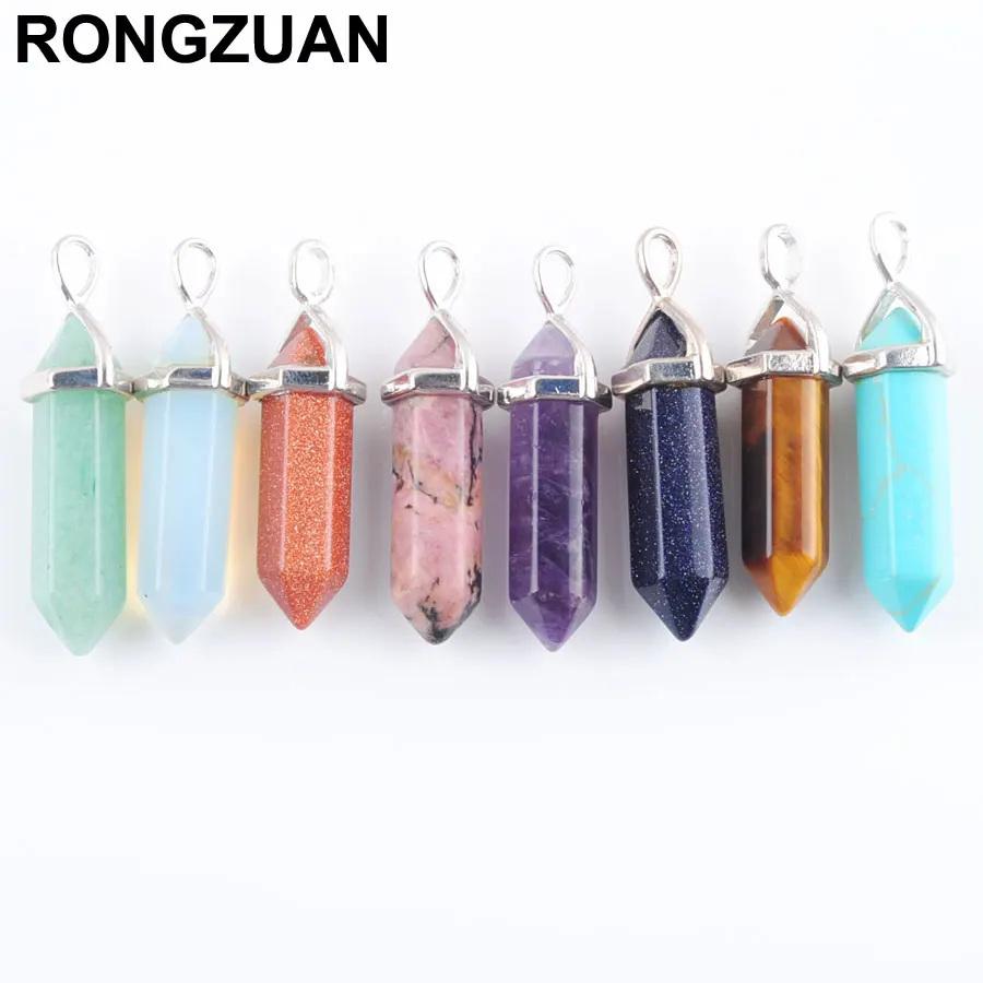 

Free Shipping Natural Gem stone Hexagonal Pointed Reiki Chakra Healing Silver Pendant Bead For Necklace Jewelry 1PCS TBN303