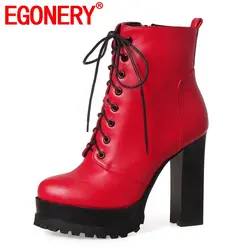 EGONERY/Новинка, хит продаж, модные пикантные ботинки из pu искусственной кожи на молнии, на очень высоком квадратном каблуке, с перекрестной