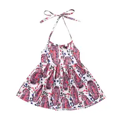 Детское платье без рукавов с цветочным узором и открытой спиной для маленьких девочек милый пляжный сарафан на лямках в богемном стиле для